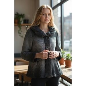 Avette Mohair Blend Button Front Cardigan Twee Cottage Ombre Gray Shawl Collar M